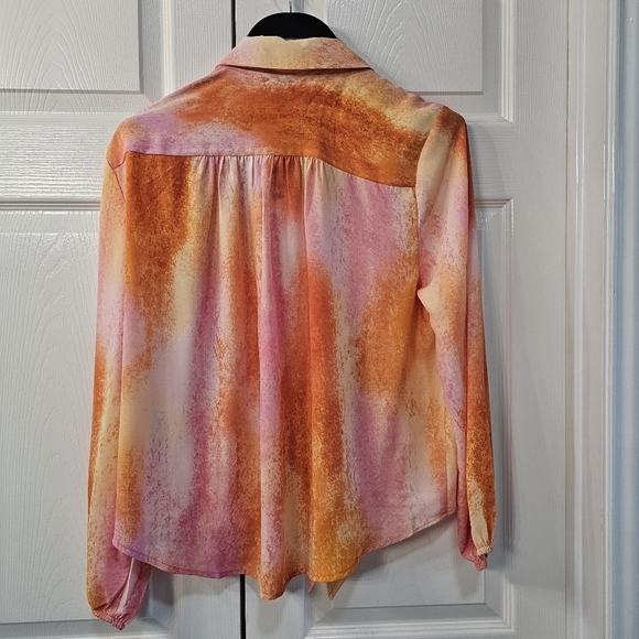 NWT JM Collection Petite Dye Dreams Tie-Front Blouse PXL Tangerine - Picture 5 of 15